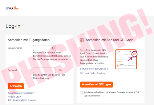 Screenshot der betrügerischen Website