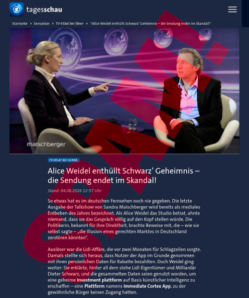 Screenshot der betrügerischen Seite