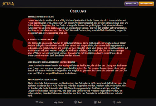 Screenshot der Über-uns-Seite des Spamcasinos